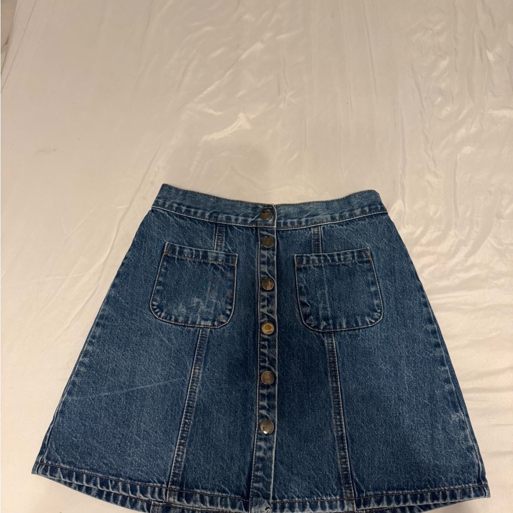 BDG Blue Denim Mini Skirt with Button Front